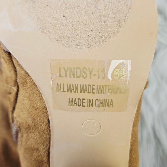 Cherish Lyndsy-11 Suede Knee High Boots Brown Block Heel Western Pointed Toe 5.5 - Picture 11 of 15